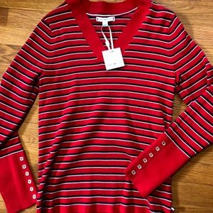 NEW Tommy Hilfiger Sweater V Neck Striped Large